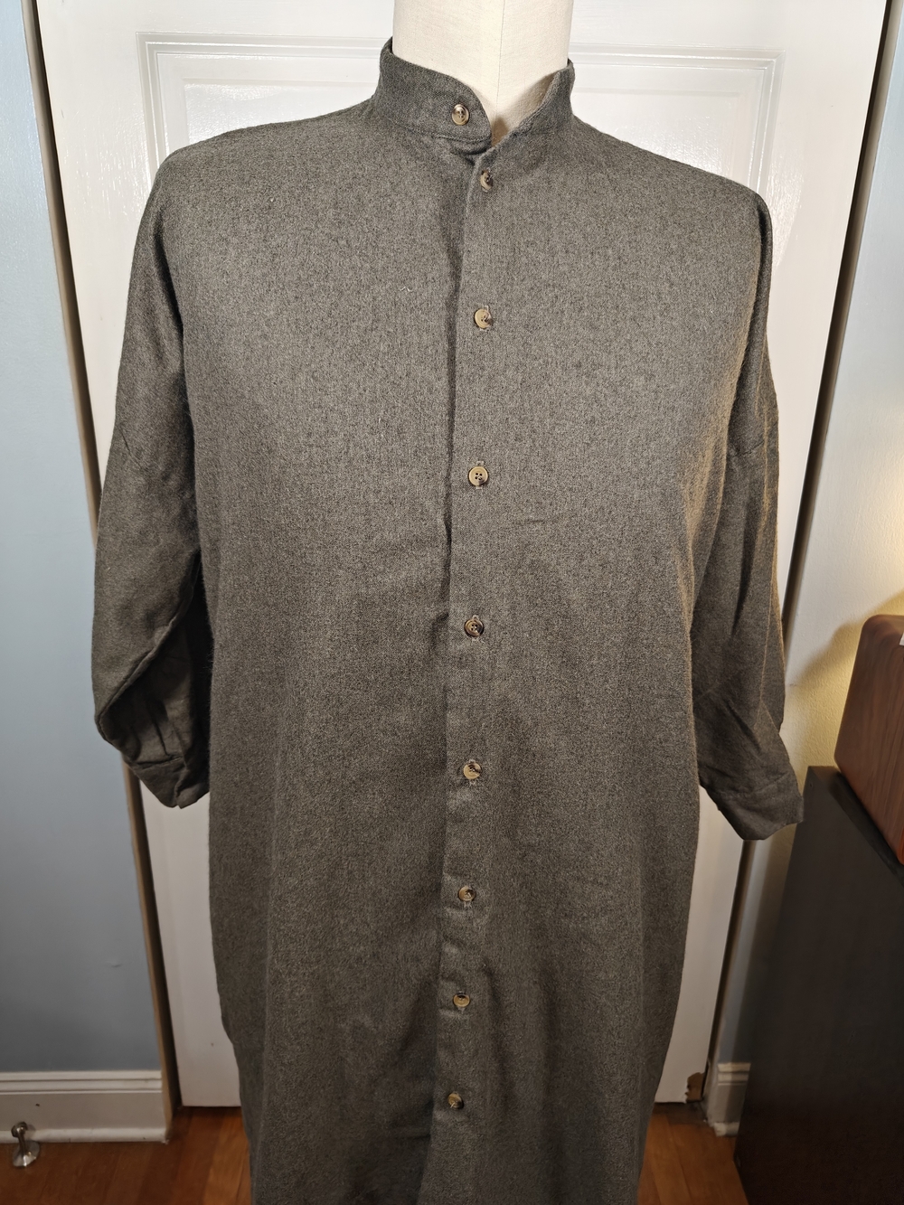 eskandar Womens Size 1 Gray Cashmere Silk Stand Collar Tunic Button Top